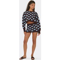 Low Rise Mini Skirt In Brown And Blue Polka Dot Knit, Women's Size UK M