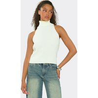 Roll Neck Sleeveless Top In Cream Knit, Women's Size US S