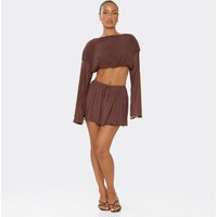 Mid Waist Floaty Mini Skirt In Chocolate Brown Chiffon, Women's Size US 4
