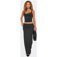 Low Waist Lace Trim Maxi Skirt In Black, Women's Size UK 14