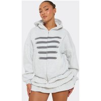 Long Sleeve Button Detail Zip Up Hoodie In Light Grey Marl, Women's Size US 8
