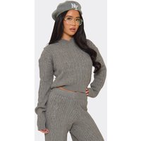 Long Sleeve Hooded Jumper In Grey Cable Knit, Women's Size UK S