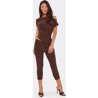 Mid Rise Capri Trousers In Chocolate Brown Slinky, Women's Size US 4
