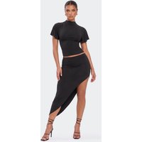 Low Waist Asymmetric Hem Mini Skirt In Black, Women's Size US 10