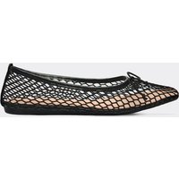 Dollz Bow Detail Square Toe Flat Ballet Pump In Black Mesh, Women's Size UK 6