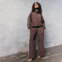 Contrast Side Panel Track Pants In Chocolate Brown Shell, Women's Size US 4