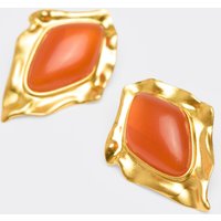Orange Stone Detail Shaped Stud Earrings In Gold, Women's Size UK 0
