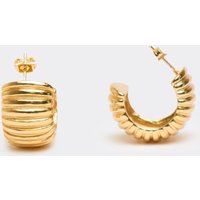 Ribbed Detail Chunky Hoop Earrings In Gold, Women's Size UK 0