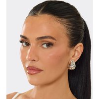 Shell Shape Ribbed Detail Stud Earrings In Silver, Women's Size UK 0