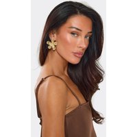 Oversized Textured Detail Flower Shaped Stud Earrings In Gold, Women's Size UK 0