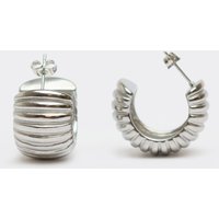 Ribbed Detail Chunky Hoop Earrings In Silver, Women's Size UK 0