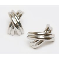 Cross Shaped Stud Earrings In Silver, Women's Size UK 0