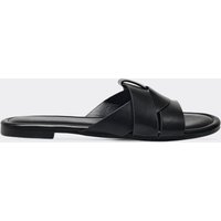 Sarbina Woven Detail Flat Slider In Black Faux Leather, Women's Size UK 7