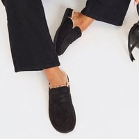 Morrow Faux Fur Lining Closed Toe Mule In Black Faux Suede, Women's Size US