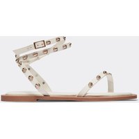 Koori Shell Detail Ankle Strap Flat Sandal In White Faux Leather, Women's Size UK 3