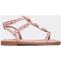 Allira Studded Stone Detail Gladiator Strap Sandal In Pink Faux Suede, Women's Size UK 7
