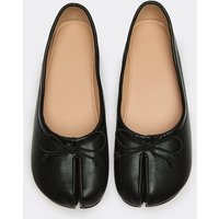 Rini Bow Detail Split Toe Flat Ballet Pump In Black Faux Leather, Women's Size US