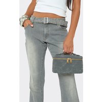 Dibz Woven Detail Zipped Vanity Bag In Grey Faux Suede, Women's Size US