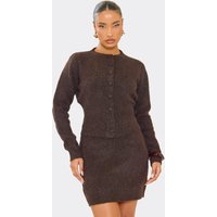Button Down Cardigan In Chocolate Brown Soft Knit, Women's Size UK M/L