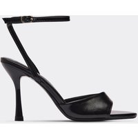 Rued Ankle Strap Pointed Peep Toe Heel In Black Faux Leather, Women's Size UK 7