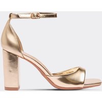 Buddi Ankle Strap Peep Toe Block Heel In Gold Faux Leather, Women's Size UK 7