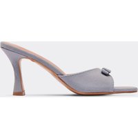 Wrap Bow Detail Peep Toe Heeled Mule In Blue Denim., Women's Size UK 4