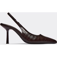 Ryett Pointed Toe Slingback Court Heel In Brown Croc Print Faux Leather, Women's Size US