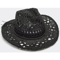 Woven Detail Western Cowboy Hat In Black Straw, Women's Size UK 0