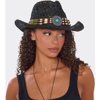 Beaded Detail Western Cowboy Hat In Black Woven, Women's Size UK 0