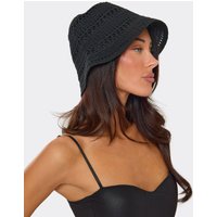 Bucket Hat In Black Crochet, Women's Size UK 0