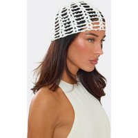 Sequin Detail Hat In White Crochet Knit, Women's Size UK 0