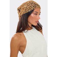 Sequin Detail Tie Bandana In Brown Crochet Knit, Women's Size UK 0