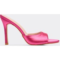 Juicy Peep Toe Heeled Mule In Pink Satin, Women's Size UK 8