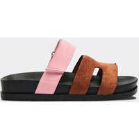 Kildare Gladiator Velcro Strap Chunky Slider Sandal In Brown And Pink Faux Suede, Women's Size UK 6