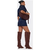 Rev Peep Toe Knee High Wedge Boot In Brown Faux Suede, Women's Size US
