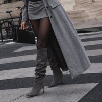Porta Pointed Toe Stiletto Heel Knee High Slouched Boot In Grey Faux Suede, Women's Size US