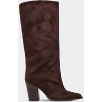 Bobo Pointed Toe Block Heel Knee High Boot In Brown Faux Suede., Women's Size UK 3