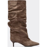 Pixi Pointed Toe Slouched Kitten Heel Knee High Boot In Mocha Faux Suede, Women's Size UK 7