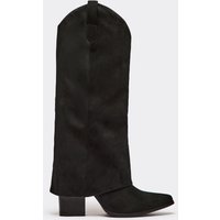 Bosa Layered Pointed Toe Knee High Heeled Boot In Black Faux Suede, Women's Size UK 3