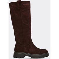 Rumer Knee High Long Biker Boot In Brown Faux Suede, Women's Size US