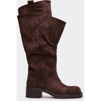 Sloane Layered Knee High Biker Boot In Brown Faux Suede, Women's Size US