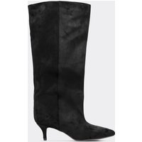 Lark Pointed Toe Kitten Heel Knee High Boot In Black Faux Suede, Women's Size UK 8