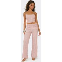 Fold Over Waist Straight Leg Trousers In Pink Sequin, Women's Size UK 14