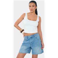 Mid Rise Oversized Shorts In Mid Blue Denim, Women's Size UK 6