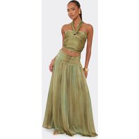 Drop Waist Maxi Skirt In Green Ombre Abstract Print., Women's Size UK 8