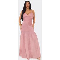 Plunge Neck Pleated Hem Maxi Dress In Pink Texture, Women's Size UK 6