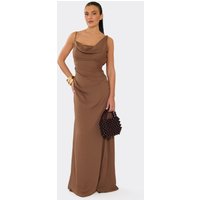 Cowl Neck Maxi Dress In Chocolate Brown Chiffon, Women's Size UK 8