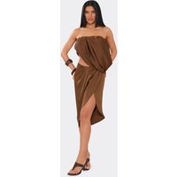Ego Sale 90% Off Ruched Waist Chocolate Brown Satin Midi Skirt Size 6