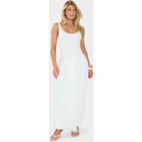 Scoop Neck Double Layer Bubble Maxi Dress In White Jersey, Women's Size UK 14