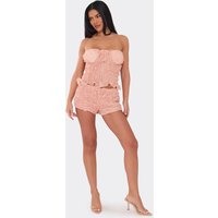 Low Waisted Shorts In Coral Textured Woven, Women's Size UK 10